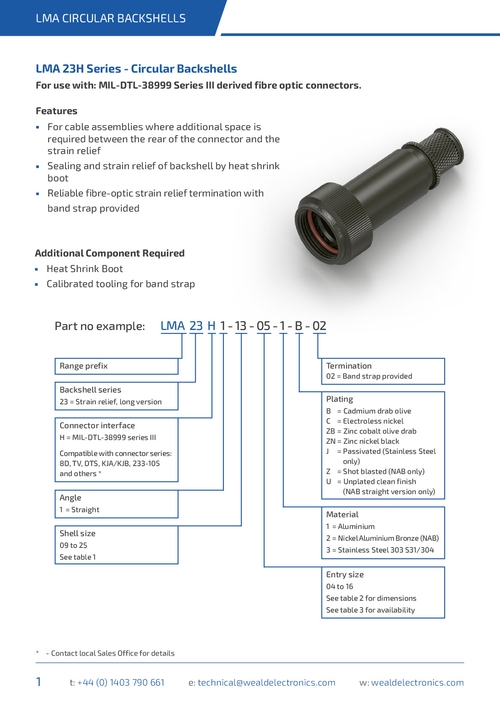 LMA23H1 - MIL-DTL-38999 EMC Heat Shrink Circular Backshells, Long Version- Datasheet